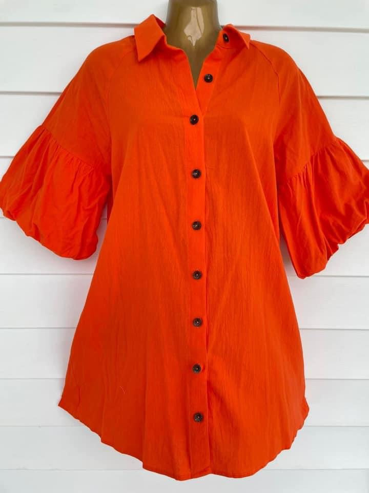 Bright Orange Puff Sleeve