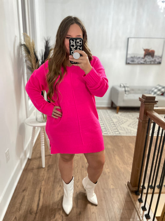 Lucy Hot Pink Sweater Dress