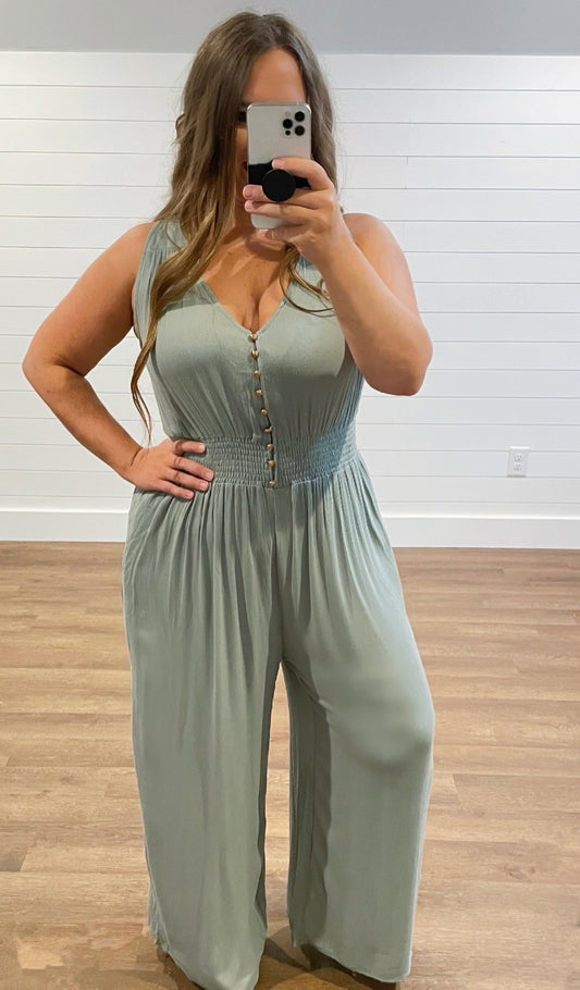 Mollie Loose Fit Sage Jumpsuit