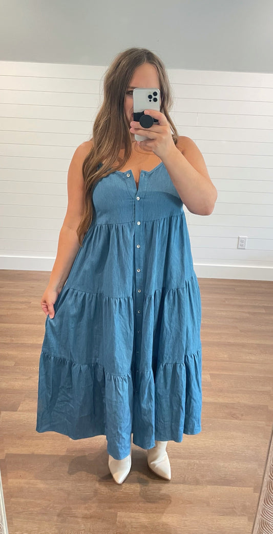 Denim Tiered Maxi Dress