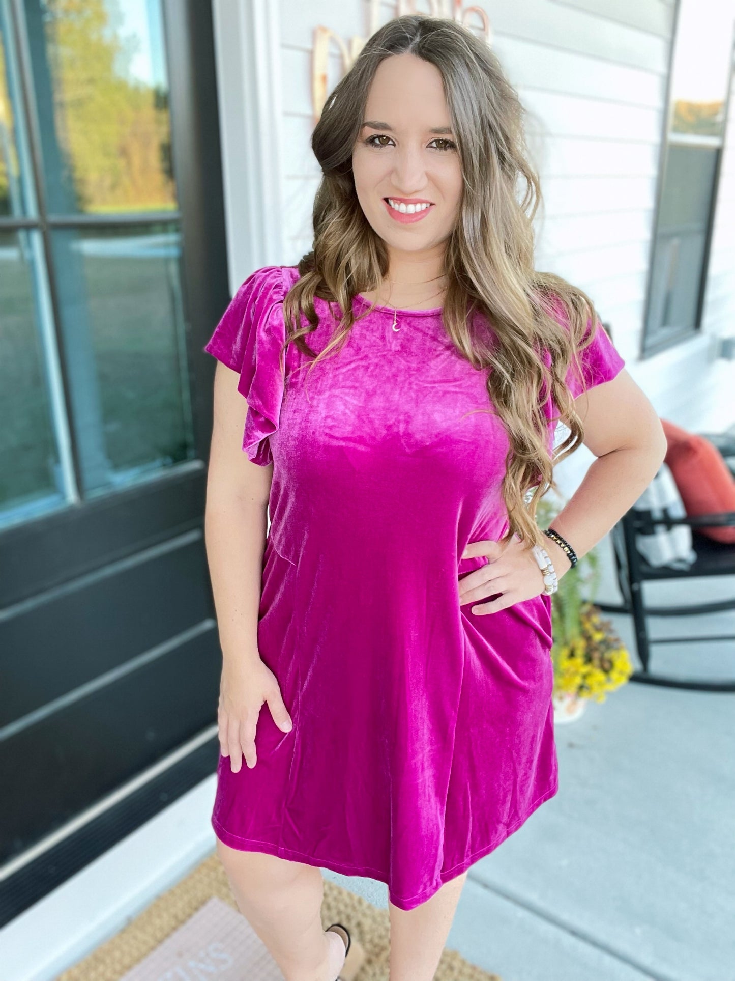 Lucy Magenta Velvet Dress