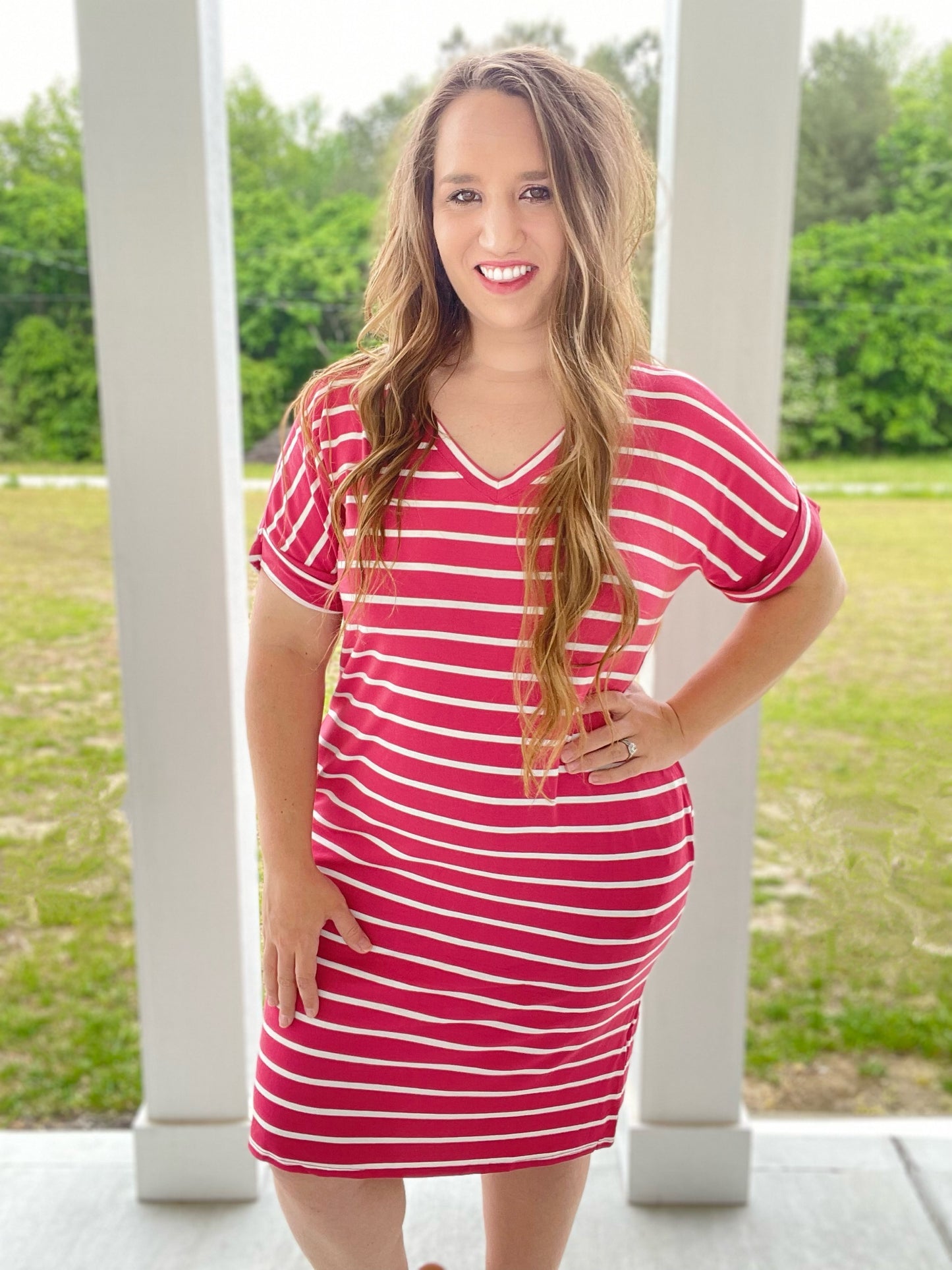 Dark Rose Striped Dress