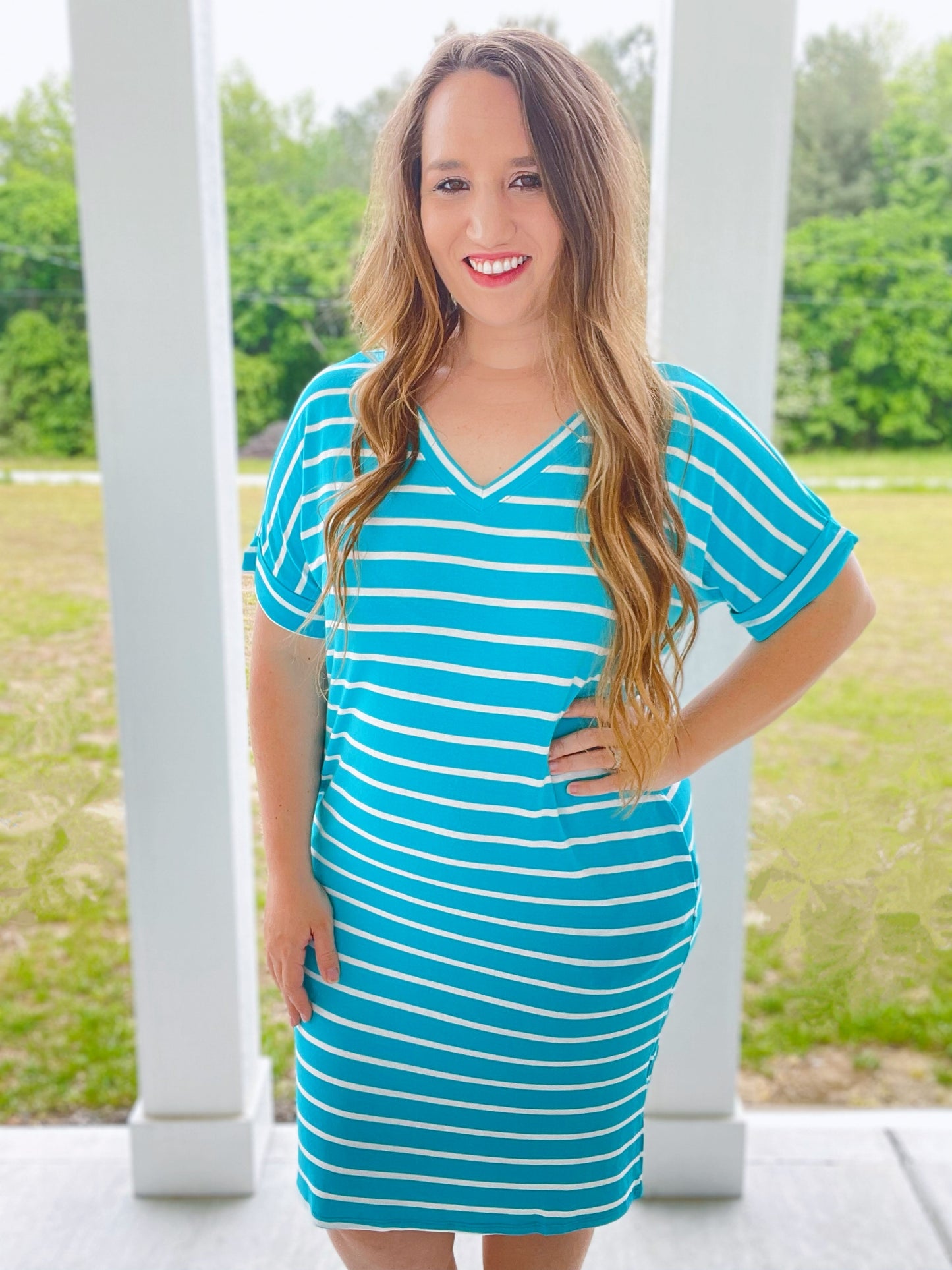 Ice Blue Striped Dress