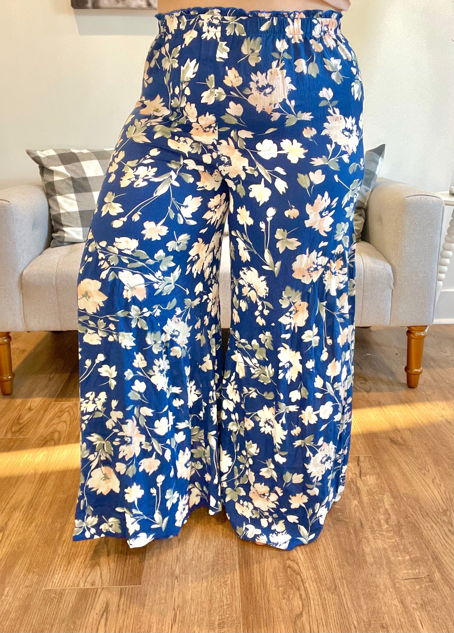 Navy Tiered Floral Pants