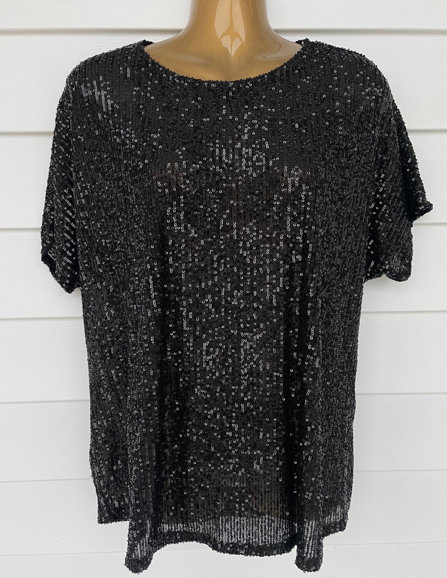 Tori Unlined Sequin Top- Black