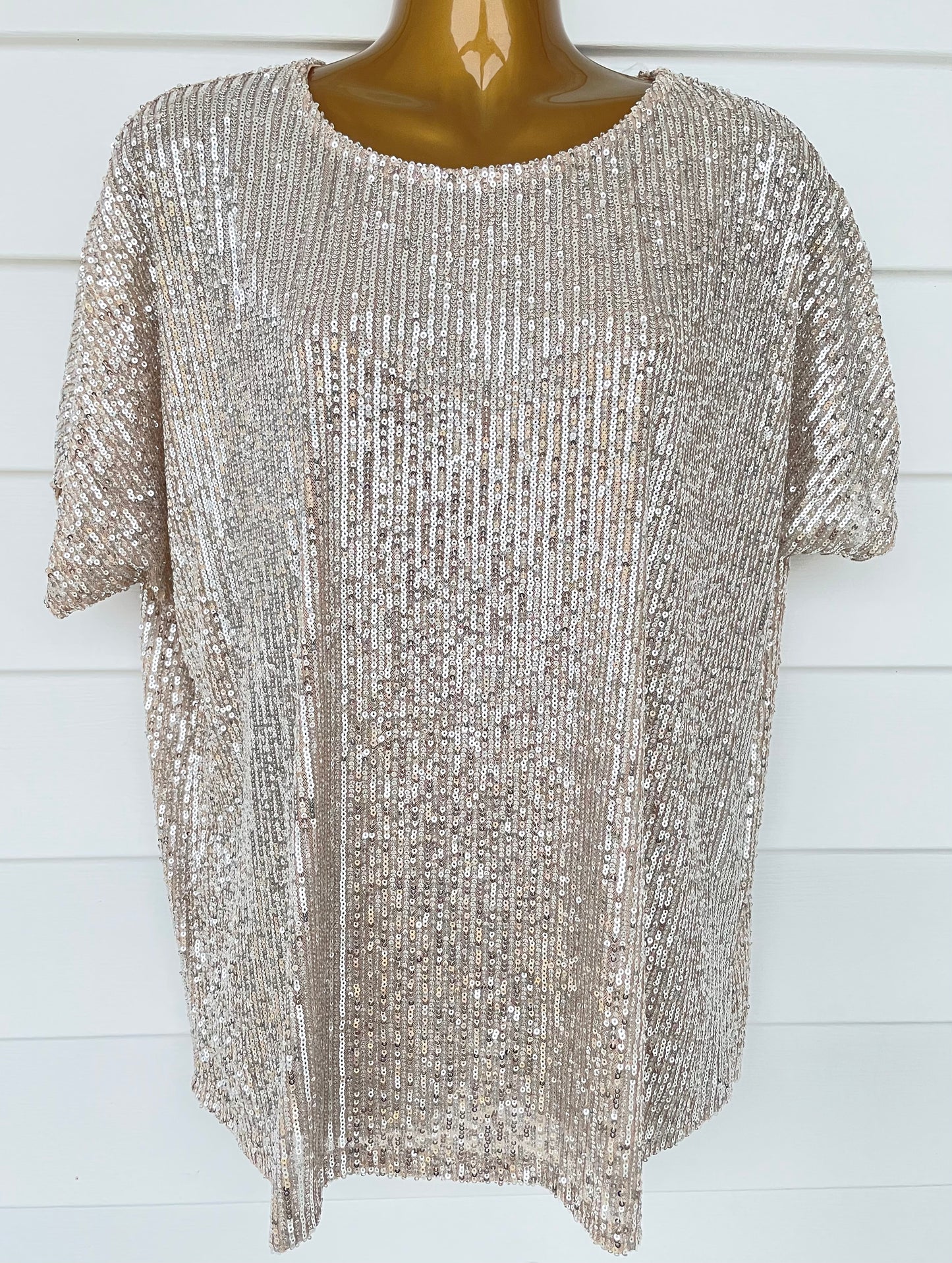 Tori Unlined Sequin Top-Taupe