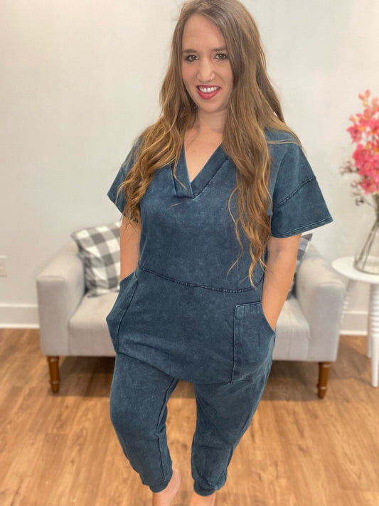 Mineral Wash Aqua Jumpsuit