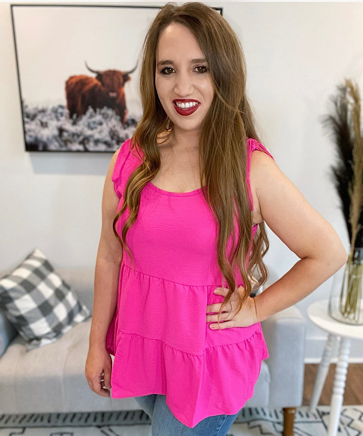 Elle Hot Pink Babydoll Top