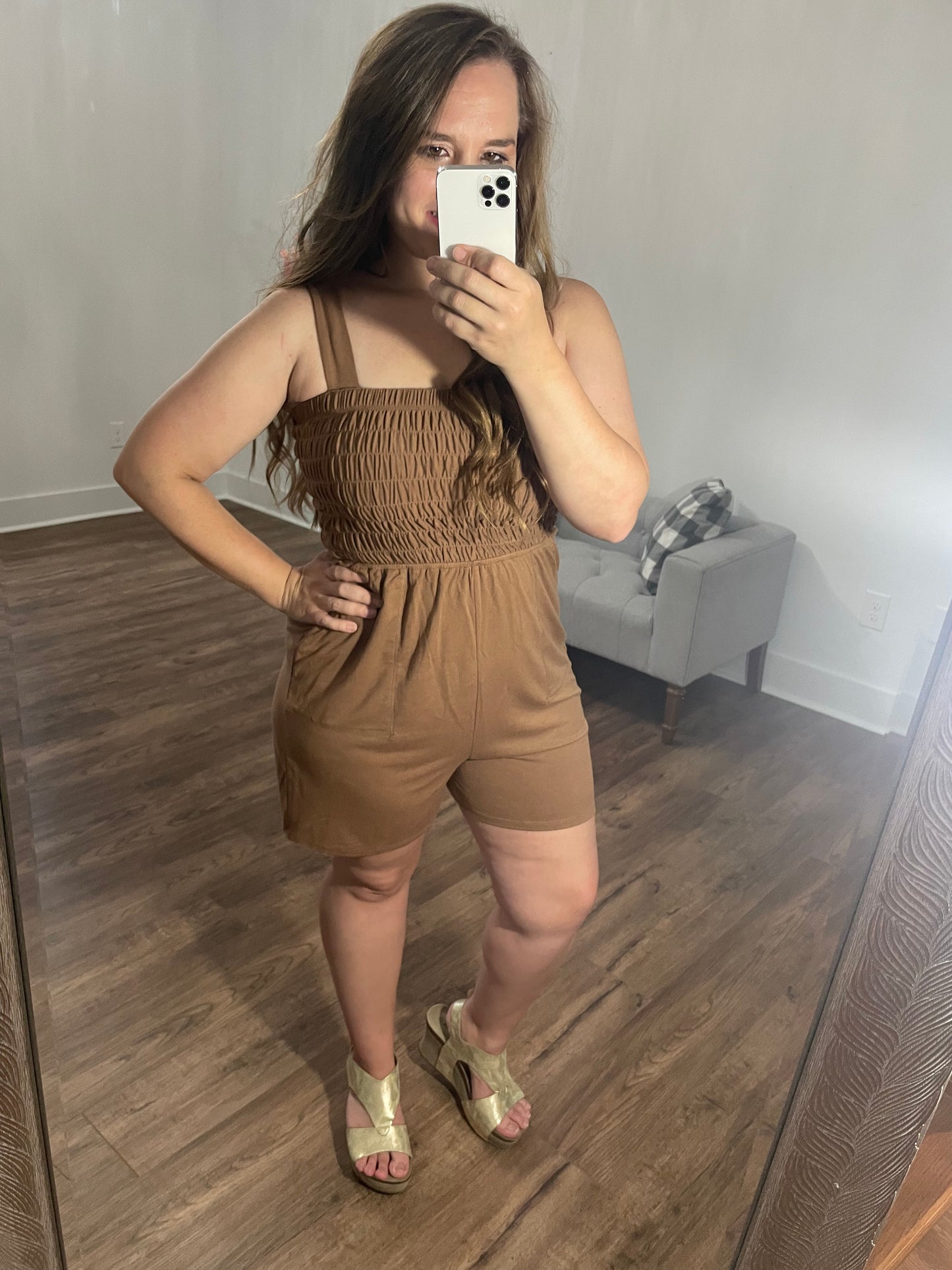 Brown Smocked Romper