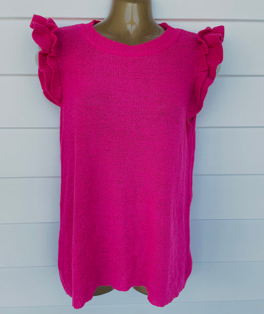 Fuchsia Knit Flutter Top