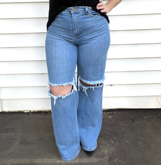 Melanie Distressed High Waist Flare Jeans